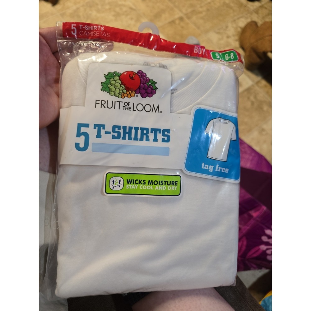 Fruit Of The Loom 5 Pk T-Shirts Tag Free Boys Size 6-8 Small White Solid New